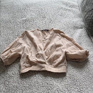 Zara Beige and Red Checkered Blouse
